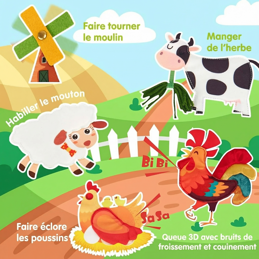 Livre d'histoires Montessori éducatif sur la ferme
